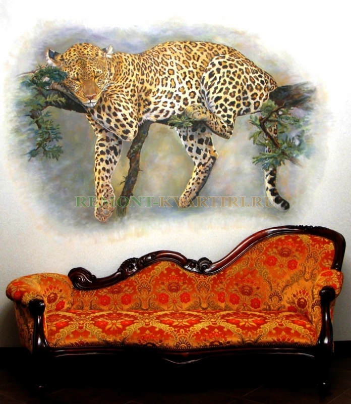 художественная роспись «спящего леопарда» на стене